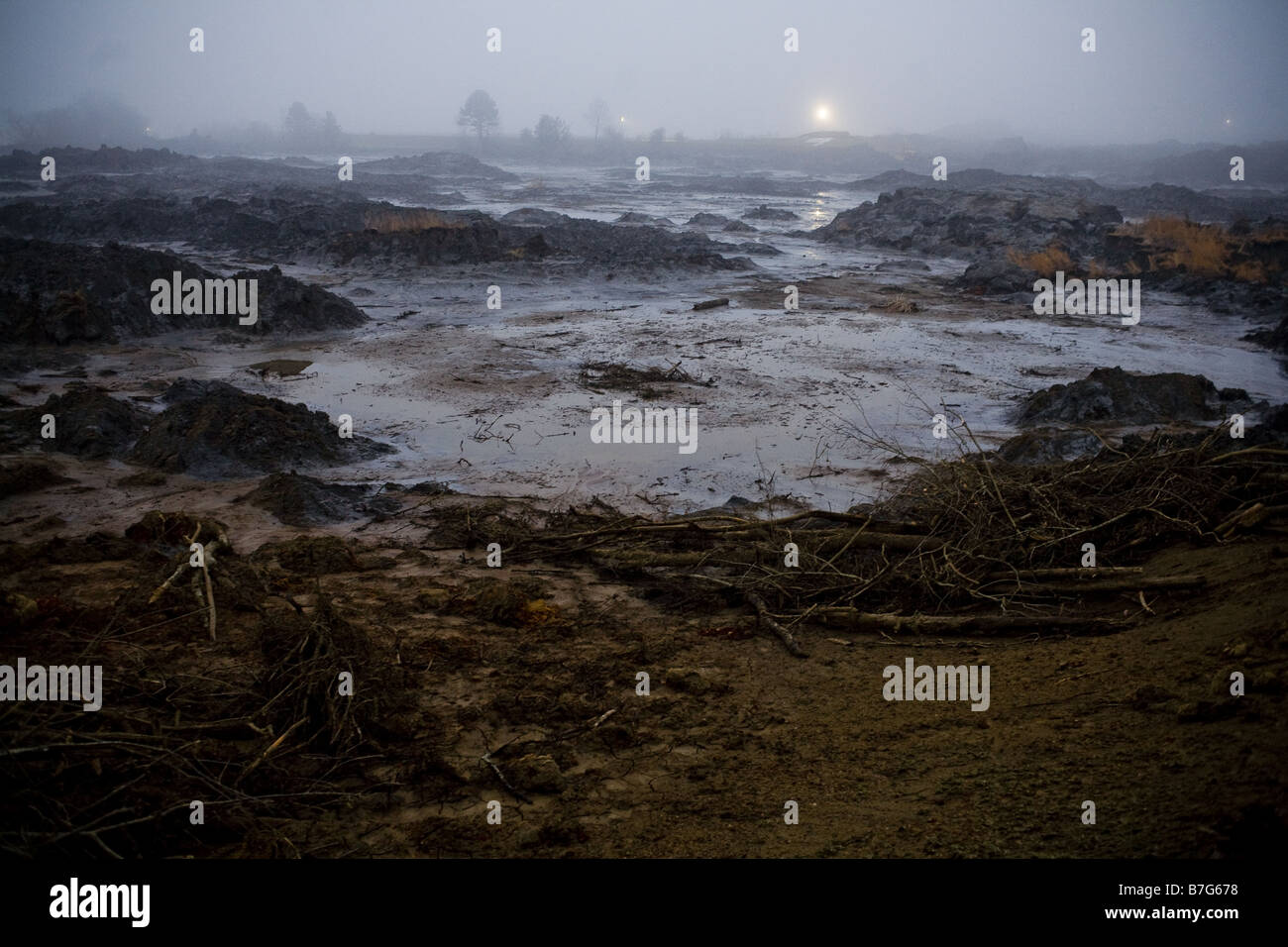 Il paesaggio devastato vicino Harriman, TN dopo il diluvio di cenere dal TVA impianto alimentato a carbone. Foto Stock