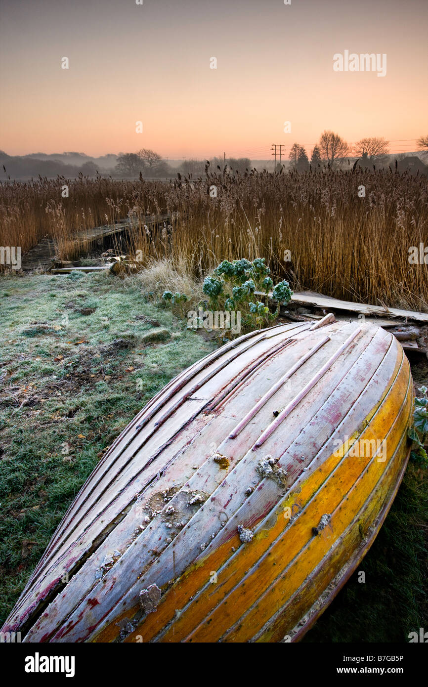 Frosty mattina a Afton Marsh, acqua dolce, Isola di Wight Foto Stock