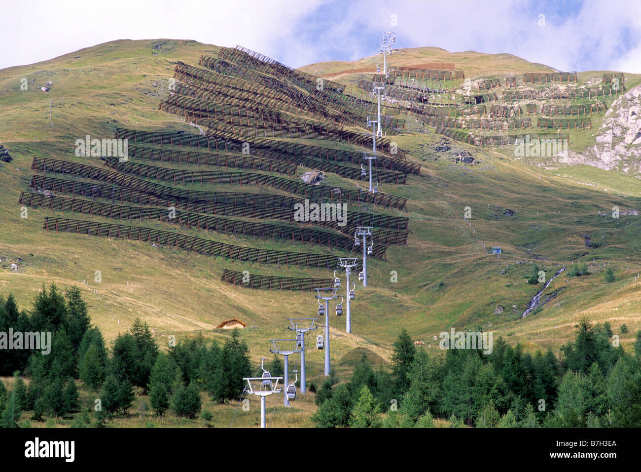 Area sci in estate protetta contro le valanghe Foto Stock