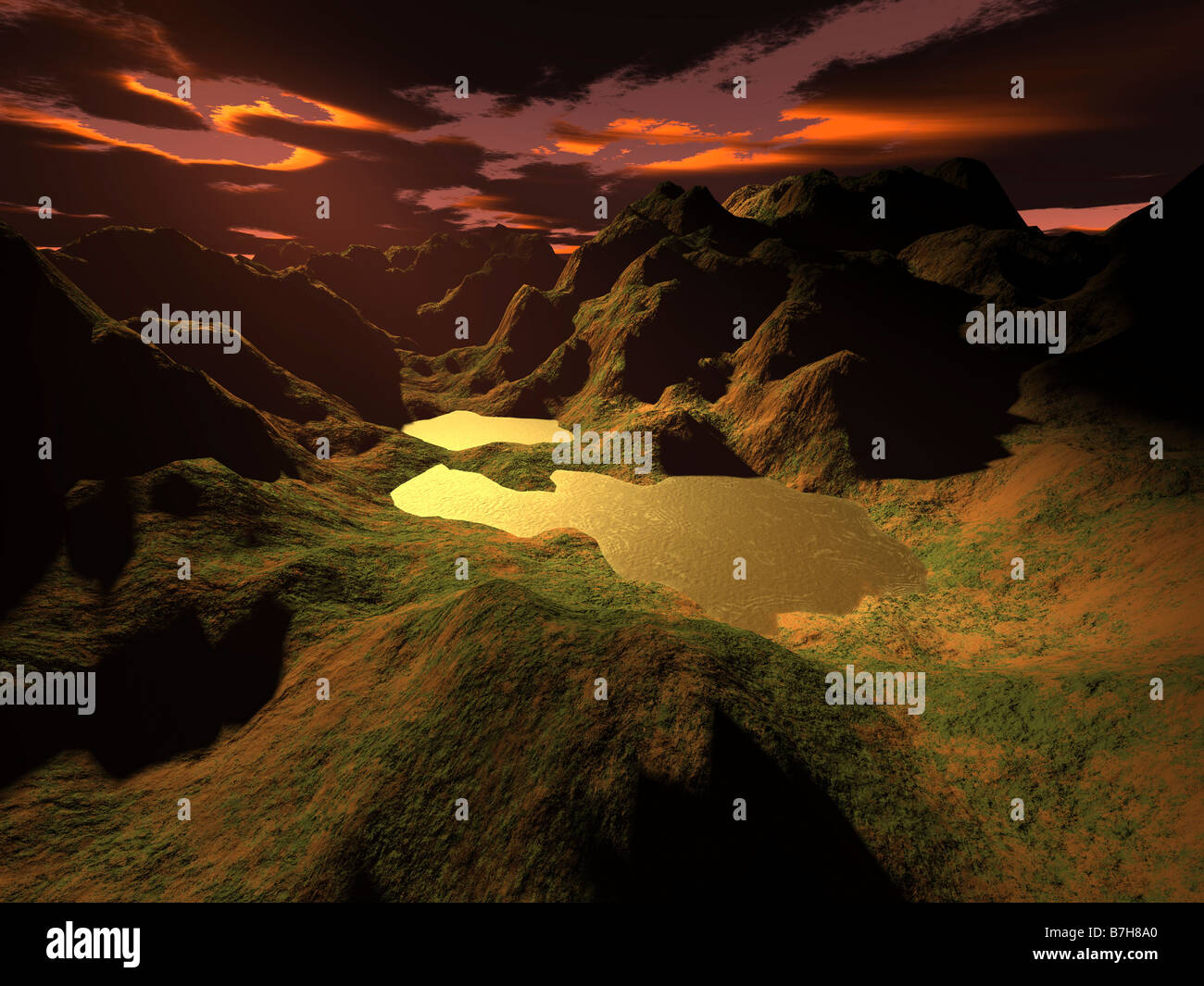 Il lago d'oro. Alta risoluzione computer immagine generata Foto Stock