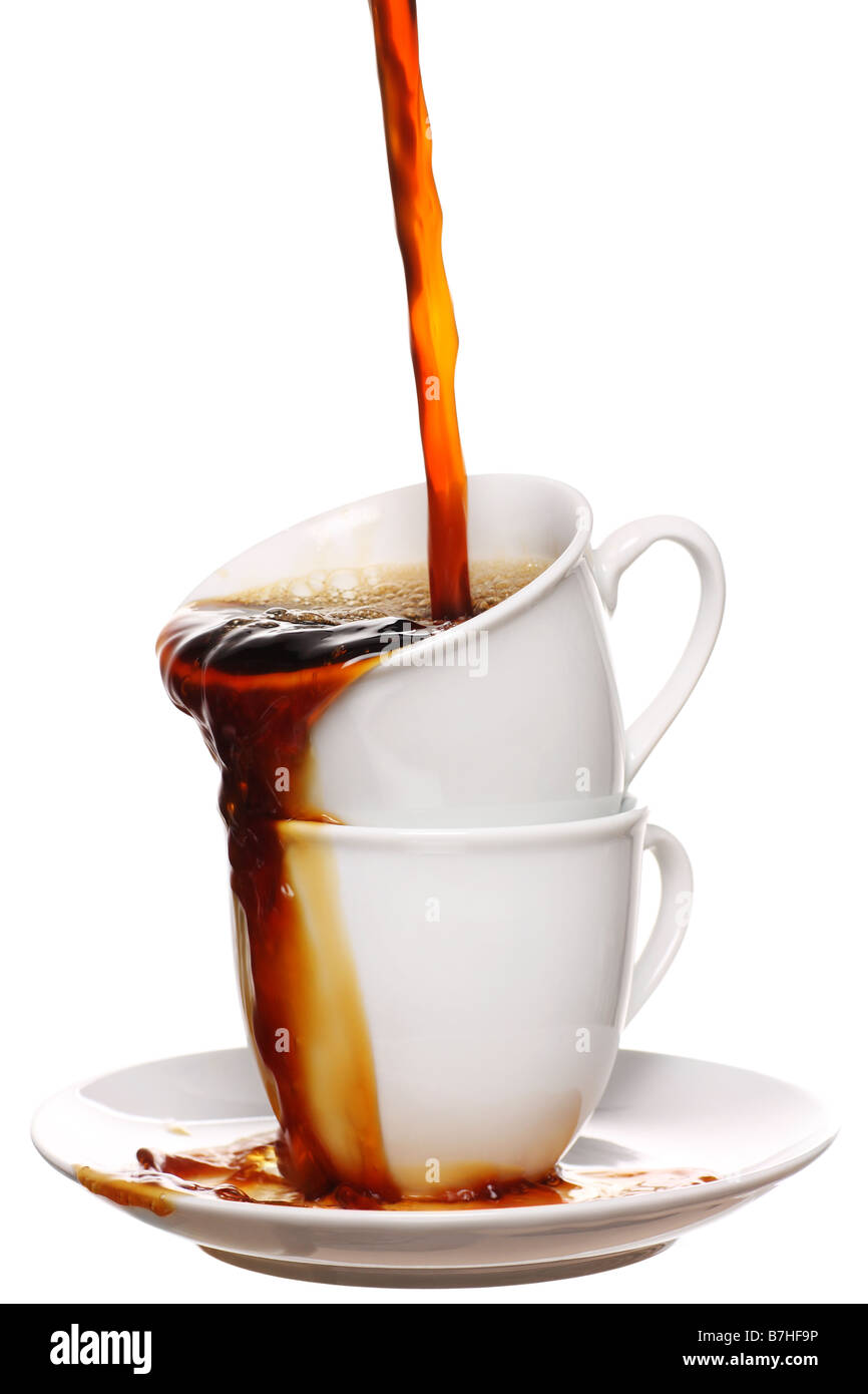 Due tazze di vapore fresco caffè caldo Foto Stock