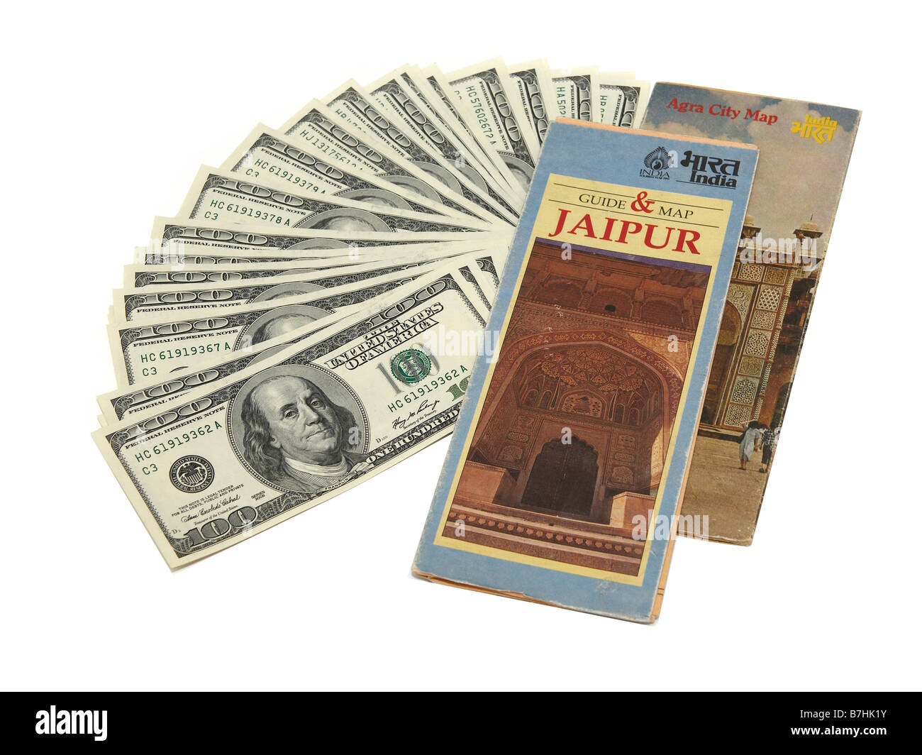 In viaggio in India il denaro e mappa di Jaipur Agra Foto Stock