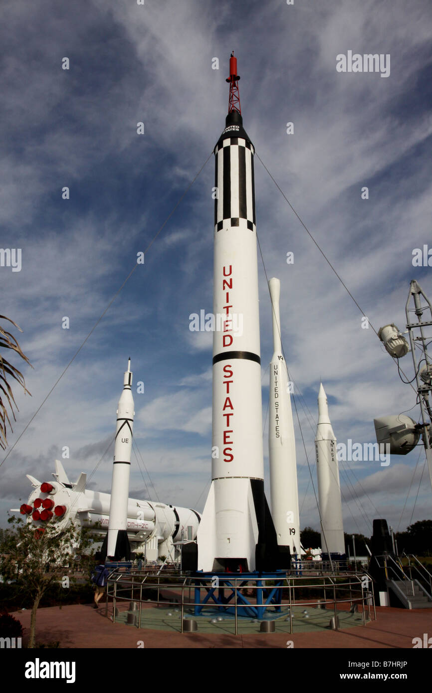 La NASA Mercury Redstone libertà 7 rocket Visitor Center dal Kennedy Space Center di Cape Canaveral per tour turistici display del museo Foto Stock