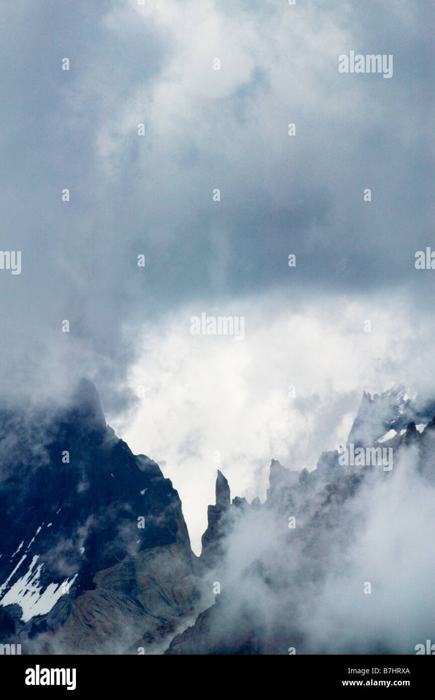 Paesaggio di Torres del Paine è avvolta nella nebbia Patagonia Cile Foto Stock
