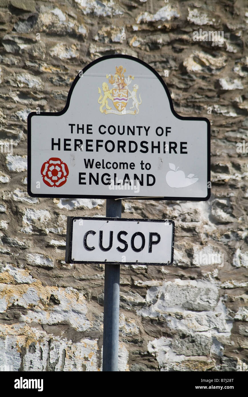 Dh Cusop CURSOP HEREFORDSHIRE città di confine Benvenuto a Inghilterra segnaletica Foto Stock