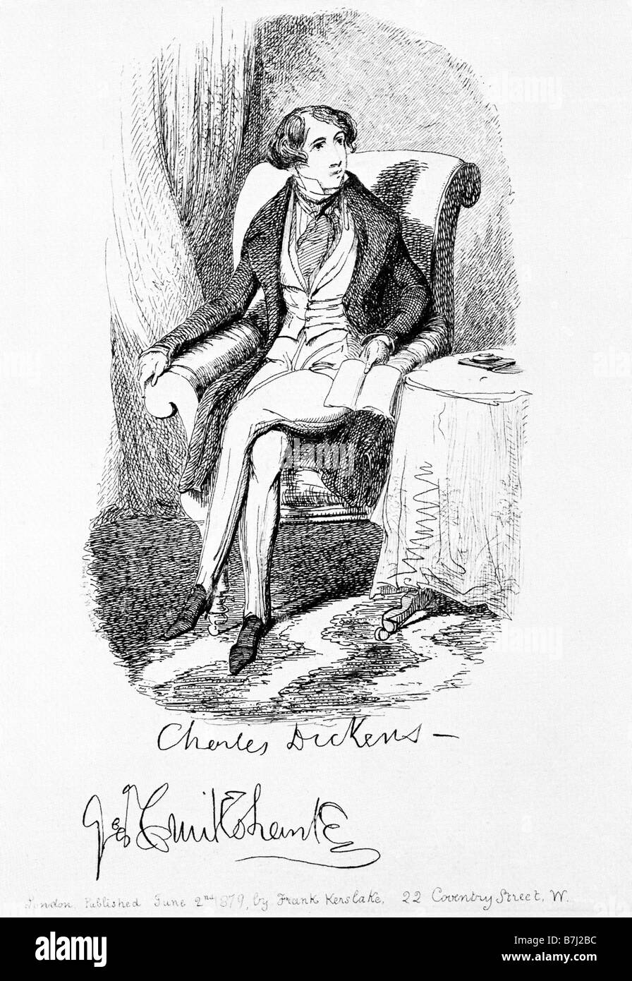 Giovani Charles Dickens da George Cruikshank abbozzato un ritratto del Vittoriano autore nel 1830 e pubblicato nel 1879 Foto Stock