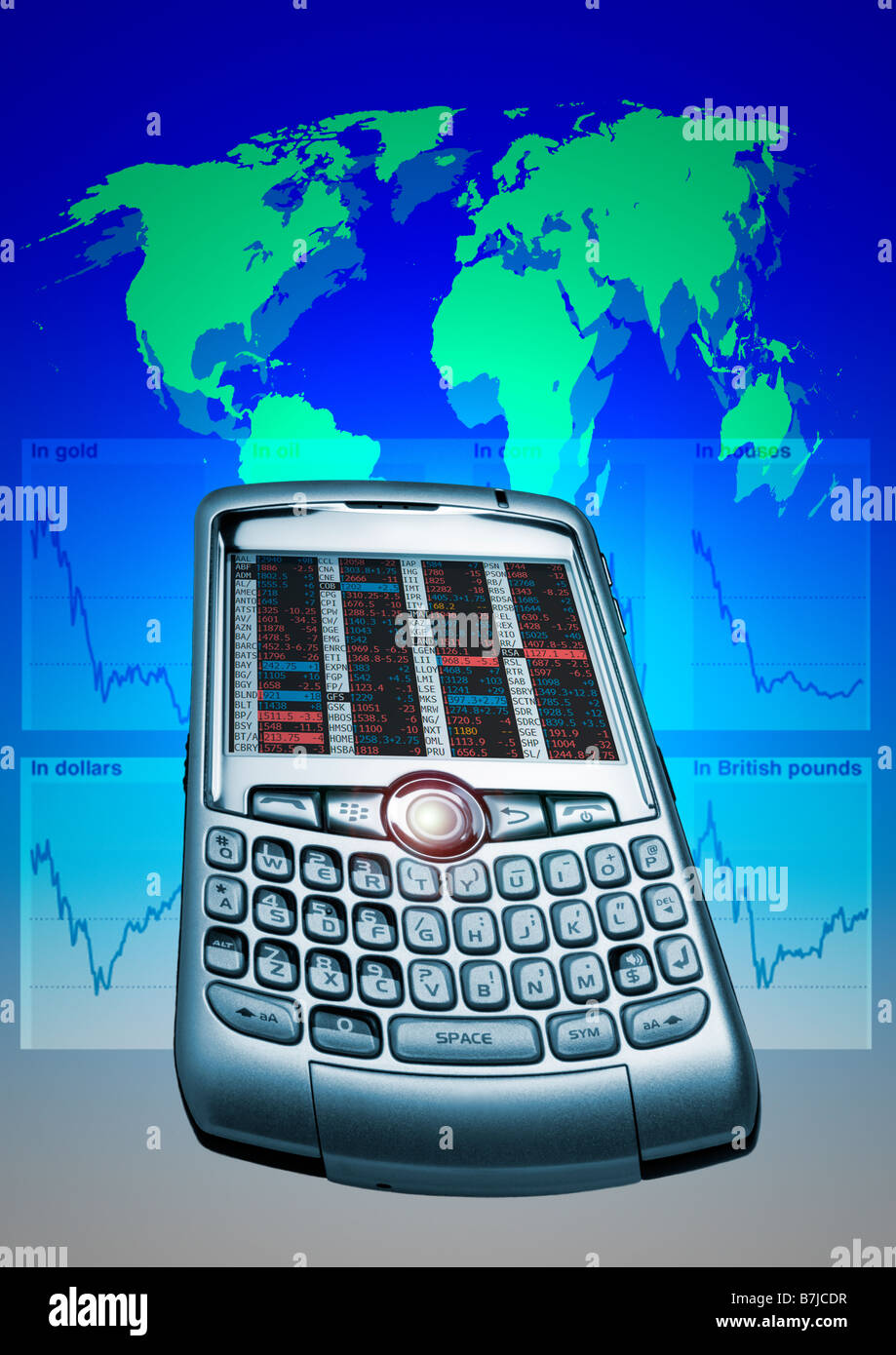I mercati globali su schermo di cellulare Foto Stock