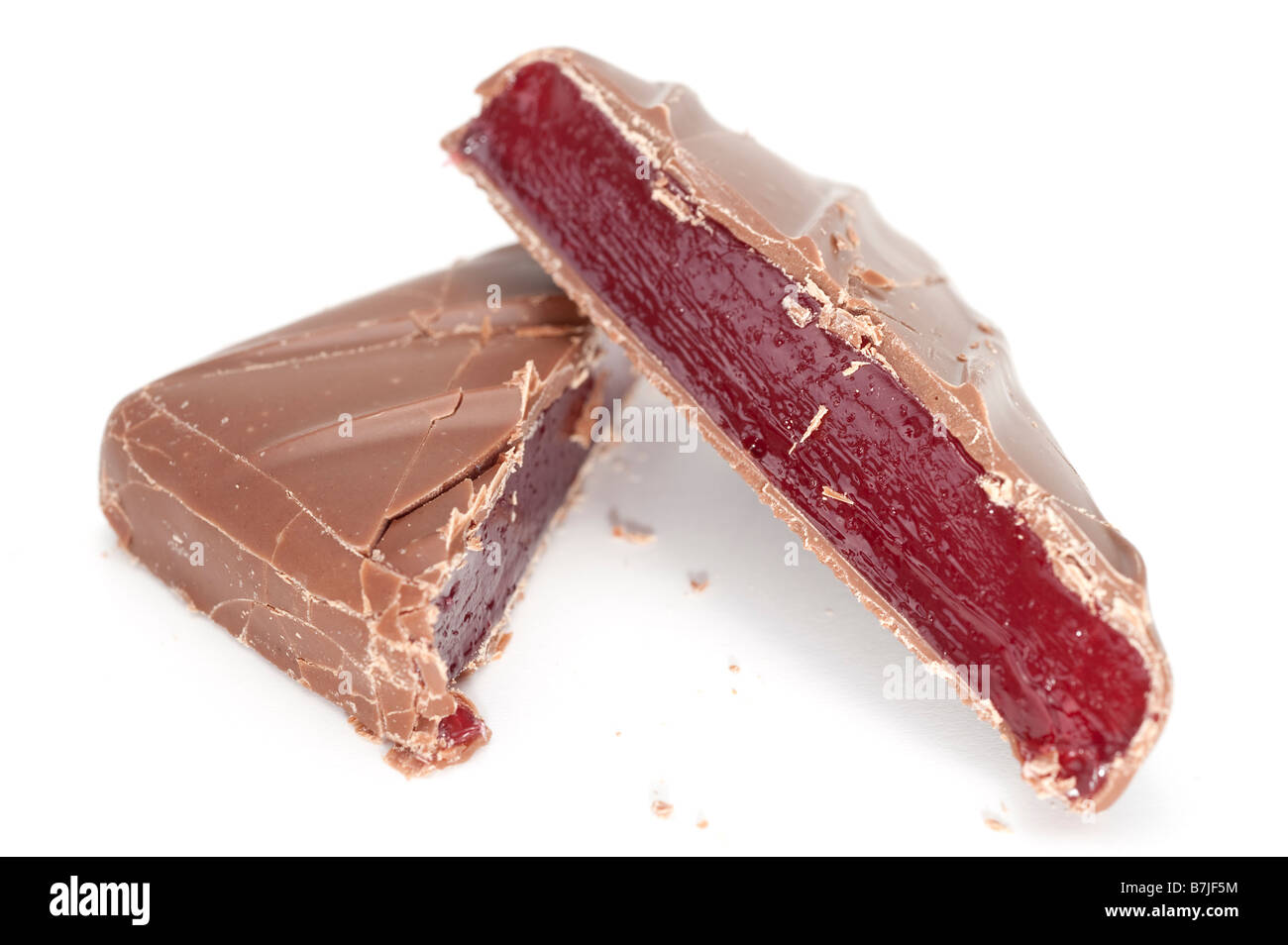 Ricoperta di cioccolato Delizia Turca tagliata in due metà 2 Foto Stock