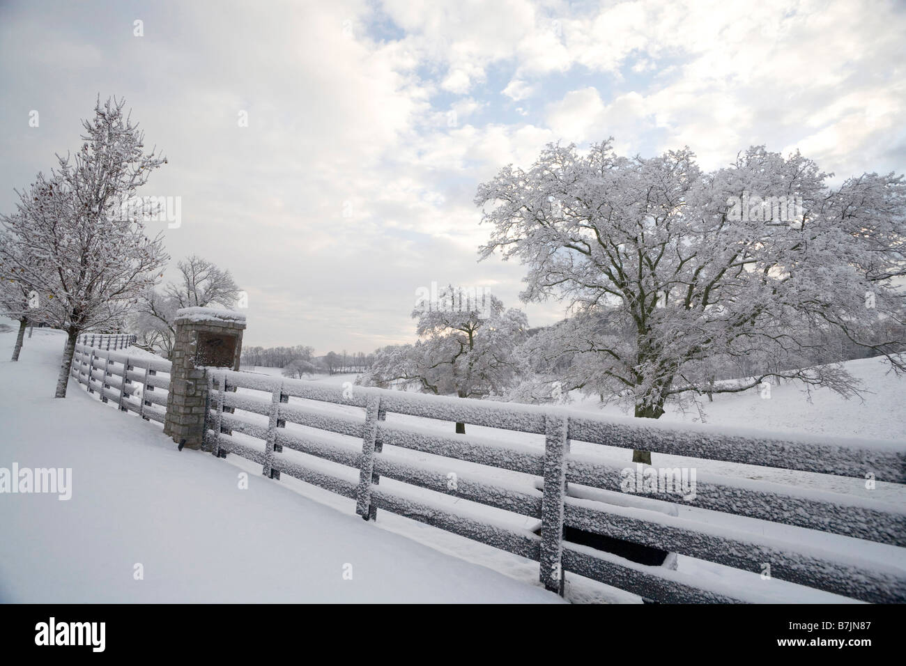 Ingresso in una area residenziale di Franklin, Tennessee in inverno Foto Stock