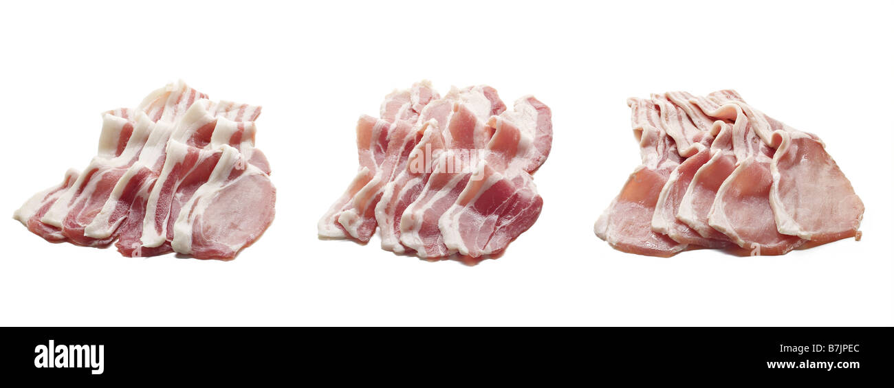 fette di pancetta affettato indietro tagliate fuori rasher stagionati Foto Stock