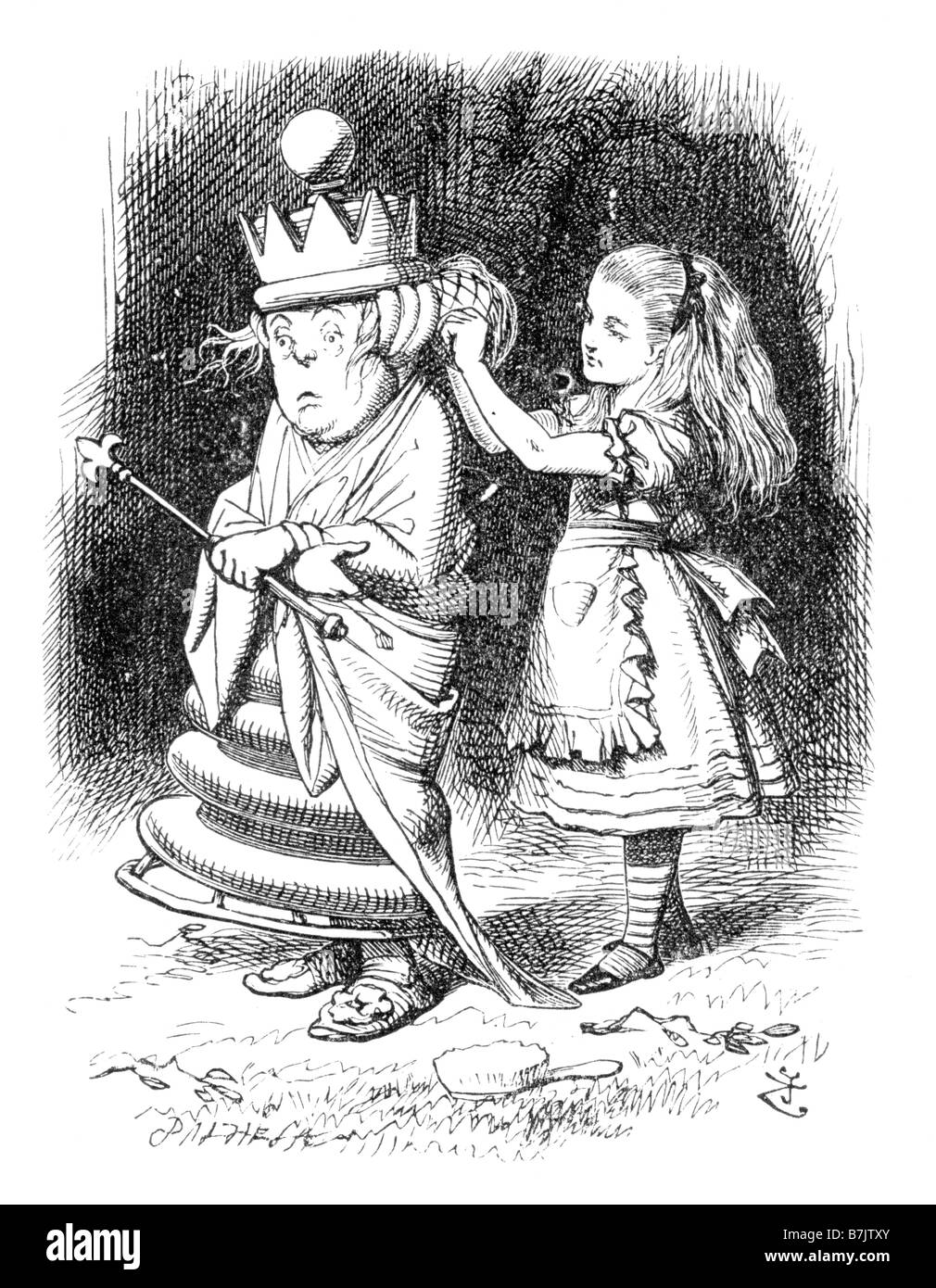 Alice aiuta la regina Bianca di vestire Alice attraverso il Looking Glass Illustrazione da Sir John Tenniel 1820 al 1914 Foto Stock