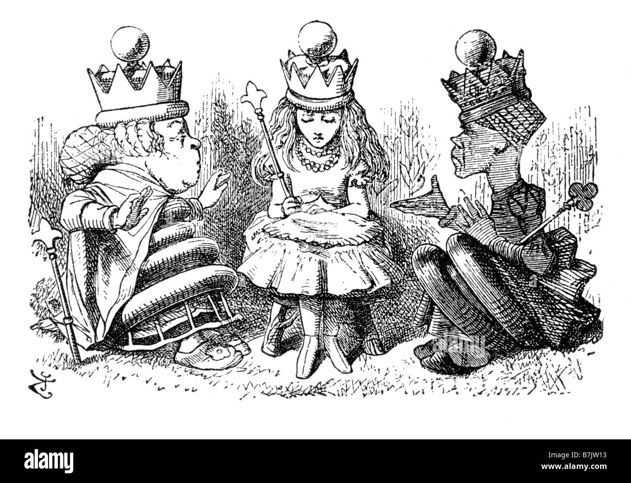 Alice con la Regina Rossa e la regina Bianca Alice attraverso il Looking Glass Illustrazione da Sir John Tenniel 1820 al 1914 Foto Stock