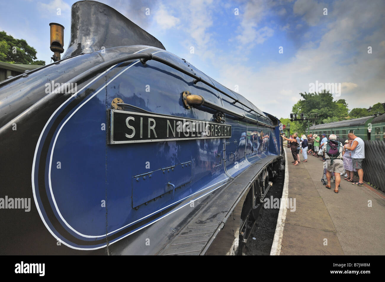 Il Sir Nigel Gresley A4 classe 4-6-2 locomotiva a vapore a Pickering Station Yorkshire Foto Stock