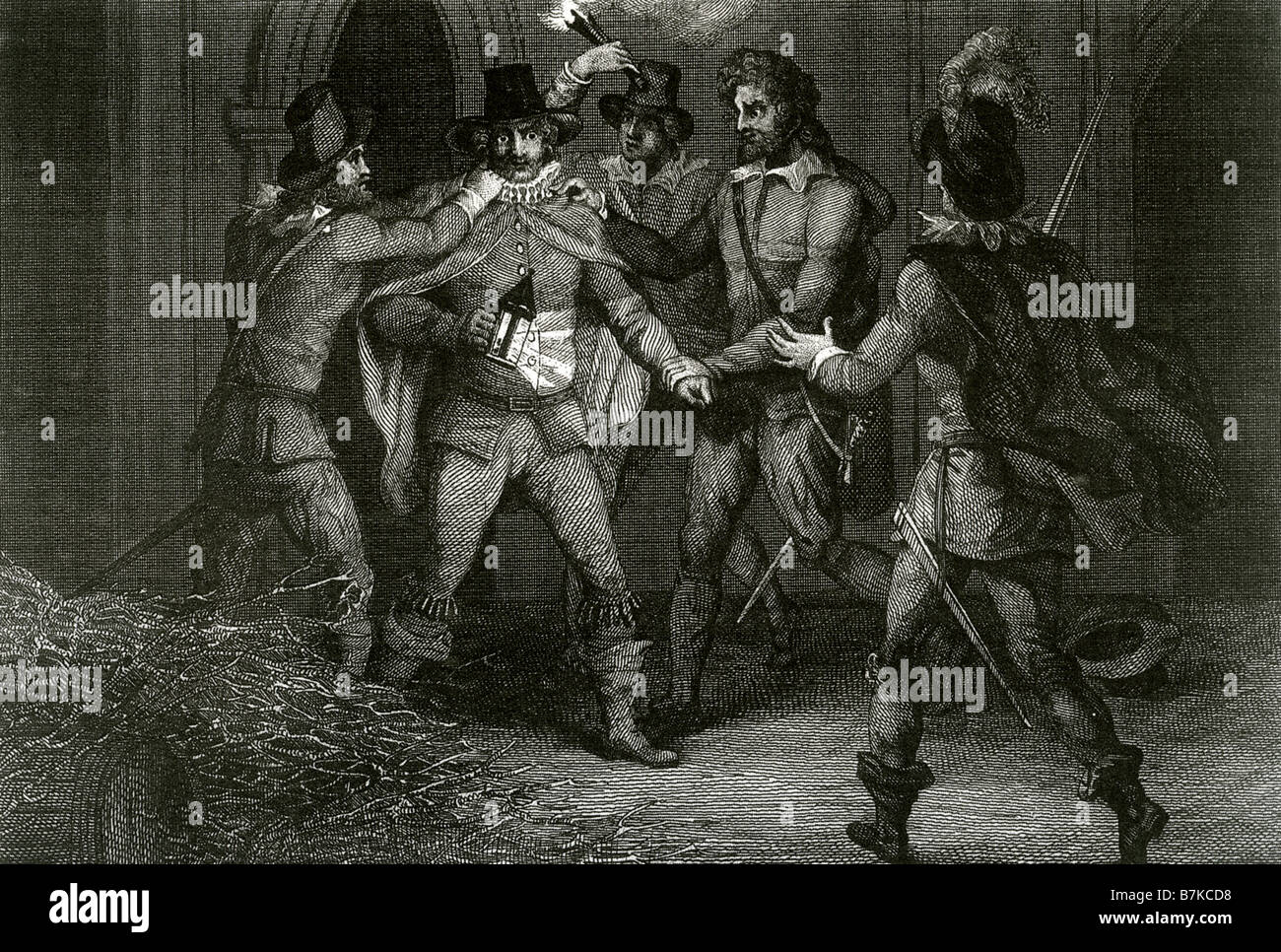 GUY FAWKES è arrestato sotto le case del Parlamento nel 1604 Foto Stock