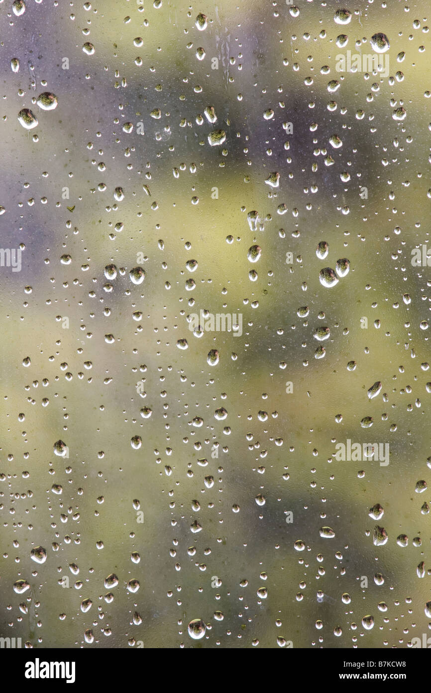 Le gocce di pioggia su una finestra Creazione configurazione astratta Foto Stock