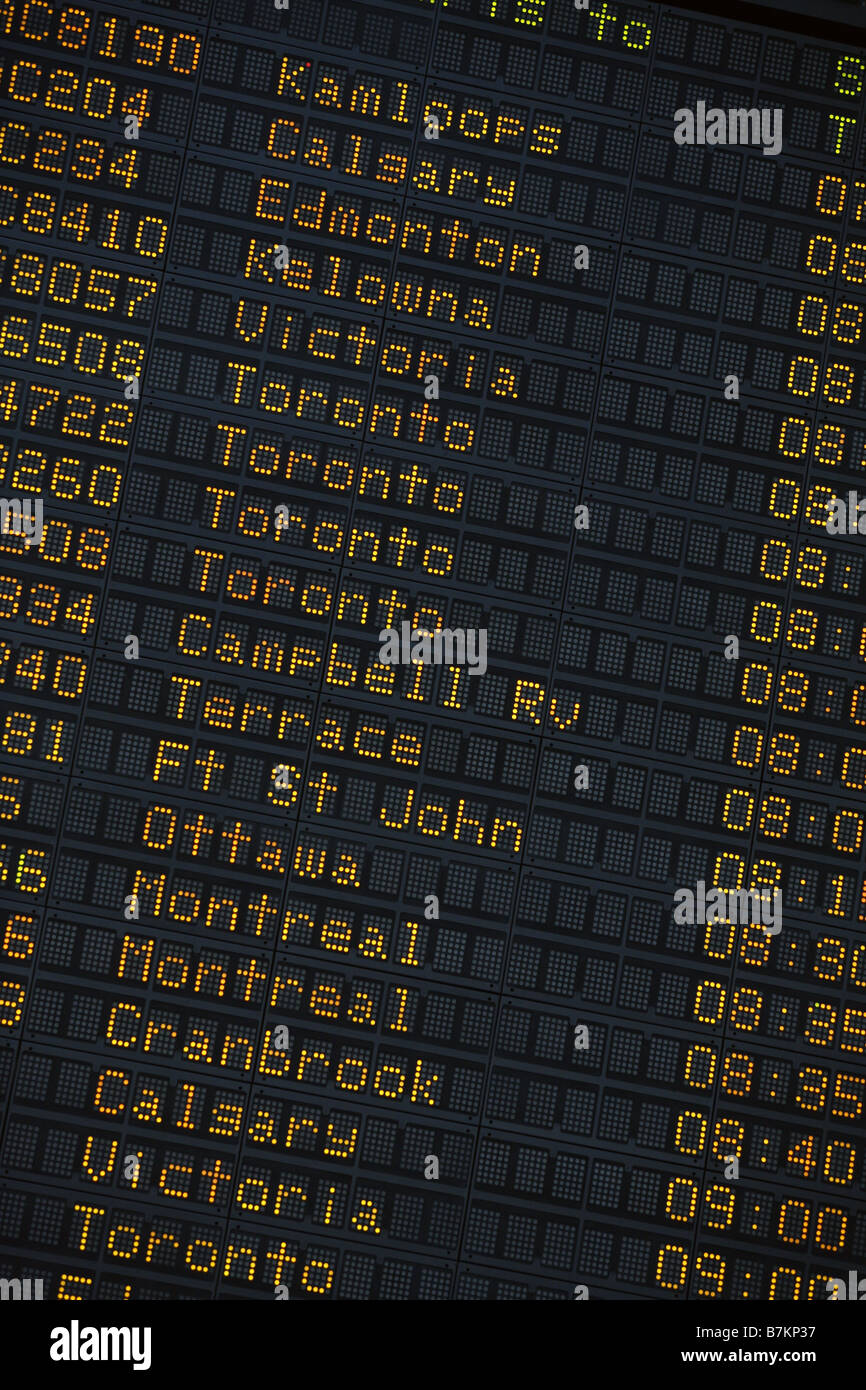 Partenza del volo di amministrazione, dall'Aeroporto Internazionale di Vancouver, British Columbia, Canada Foto Stock