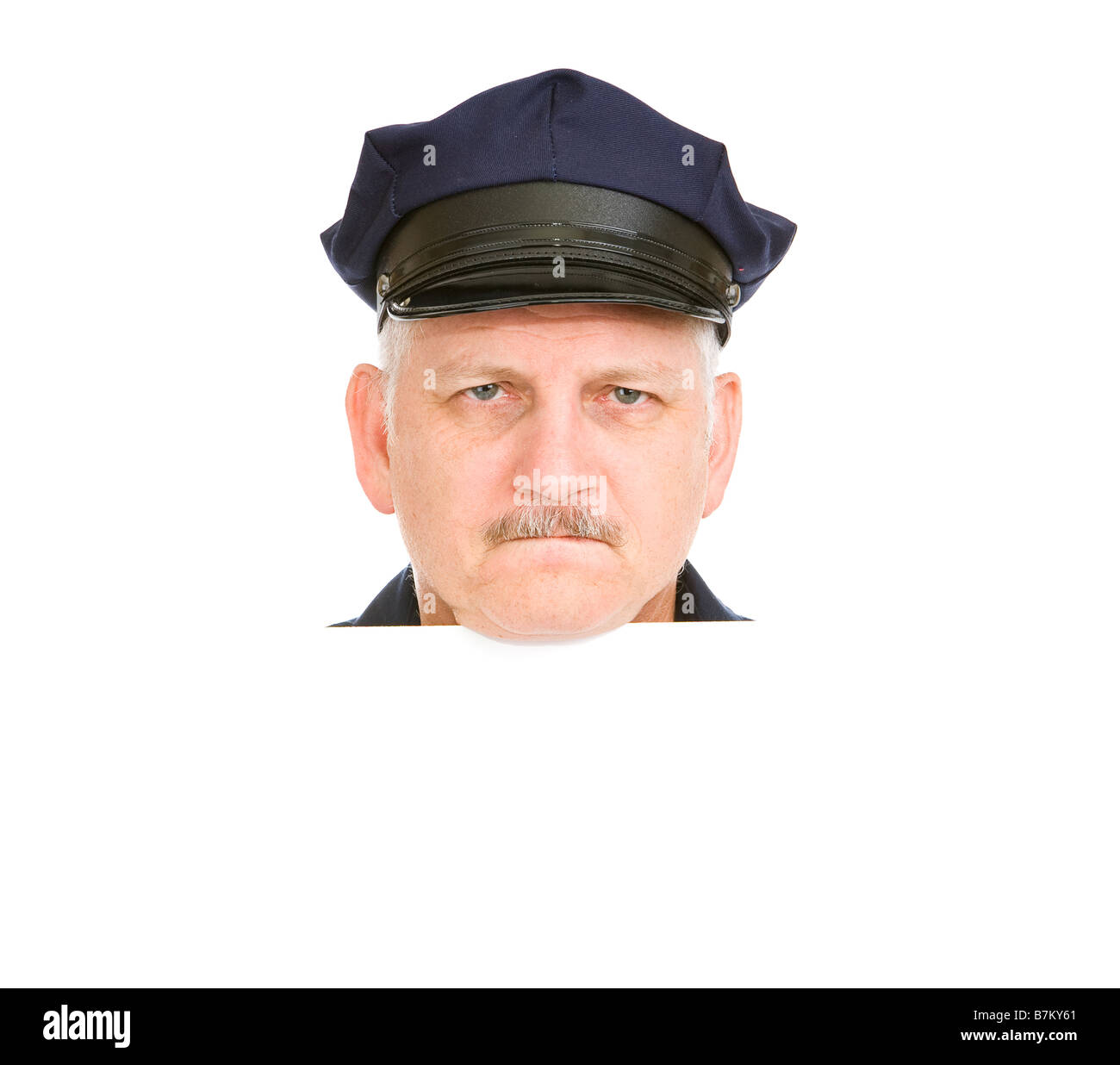 Polizia isolata testa di elemento di design con espressione seria Foto Stock