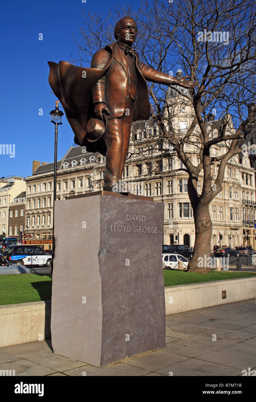 David Lloyd George statua, la piazza del Parlamento, Londra Foto Stock