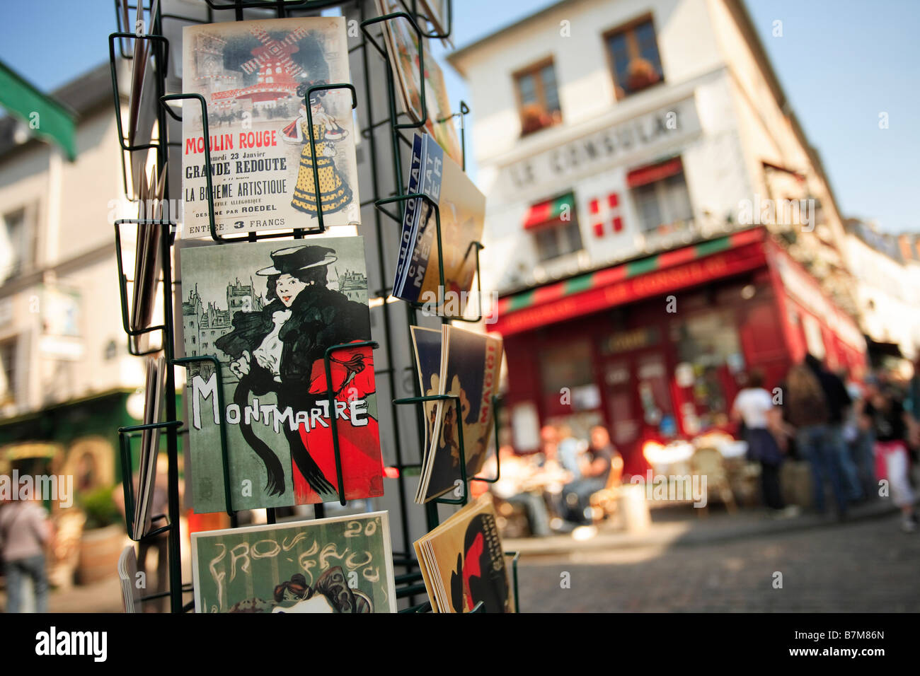 Scena di strada nel quartiere di Montmartre Foto Stock