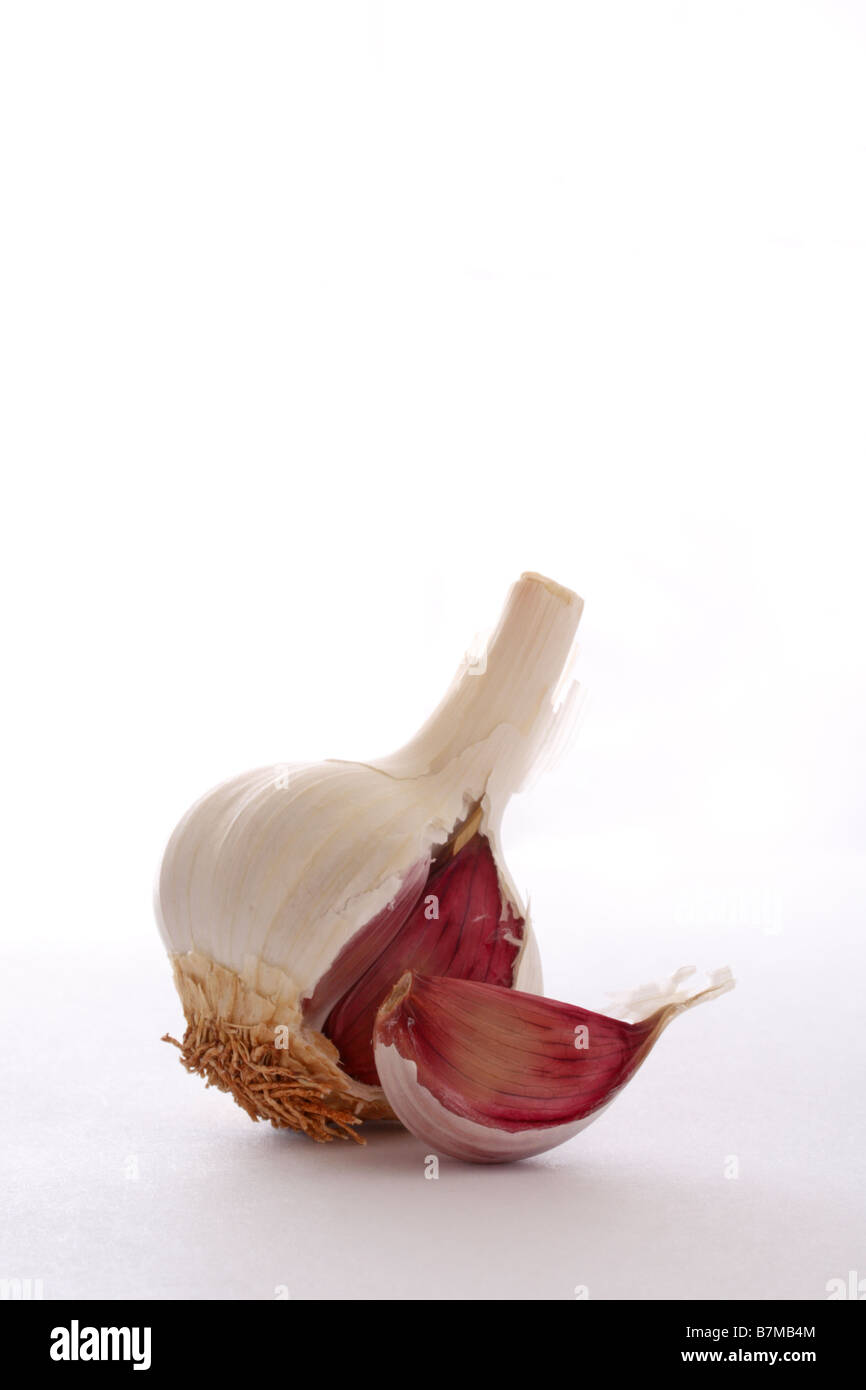 Un bulbo di aglio con un chiodo di garofano allentati Foto Stock