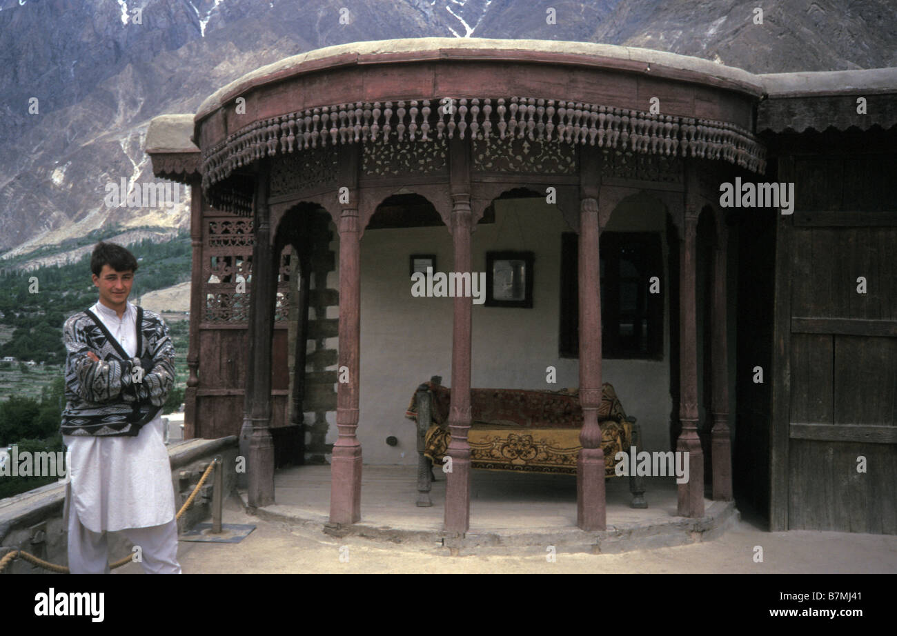 Karimabad fort balcone Hunza aree del Nord del Pakistan Foto Stock