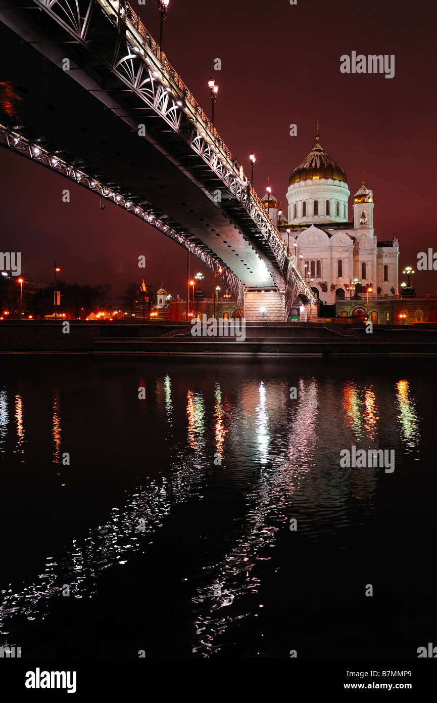 La Cattedrale di Cristo Salvatore di notte Mosca Russia Foto Stock