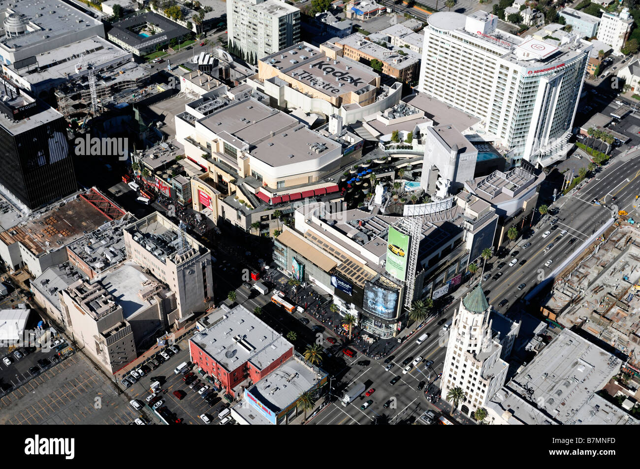 Vista aerea del Kodak Theatre Hollywood Boulevard Hollywood Los Angeles California industria cinematografica film cerimonia di consegna dei premi Oscar Foto Stock