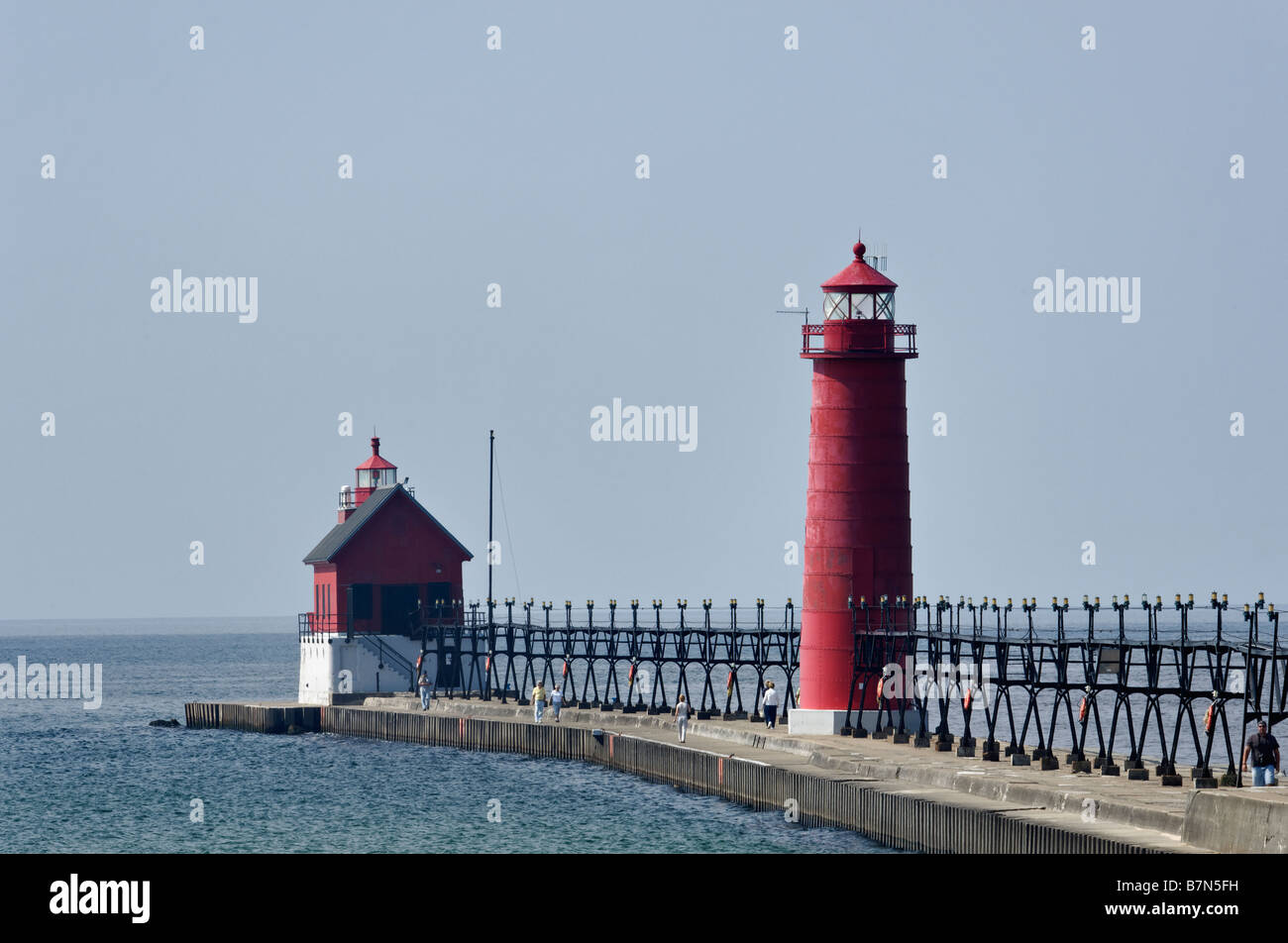 Grand Haven South Pier e Pierhead fari interna sul Lago Michigan nel Grand Haven Michigan Foto Stock