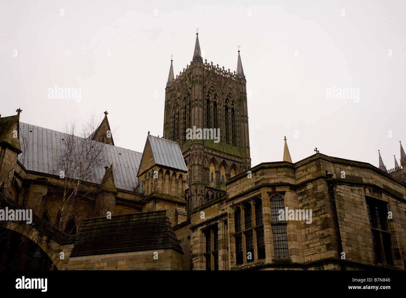 Le torri della Cattedrale di Lincoln, Inghilterra. Foto Stock