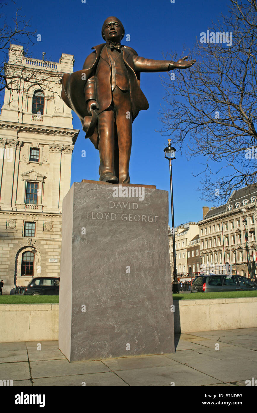 David Lloyd George statua, la piazza del Parlamento, Londra Foto Stock