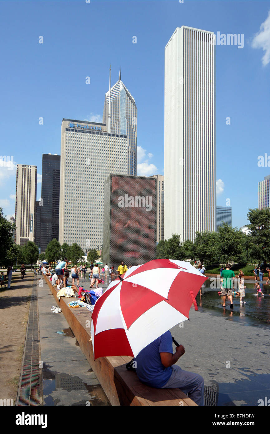 Fontana di corona in Millennium Park di Chicago Foto Stock