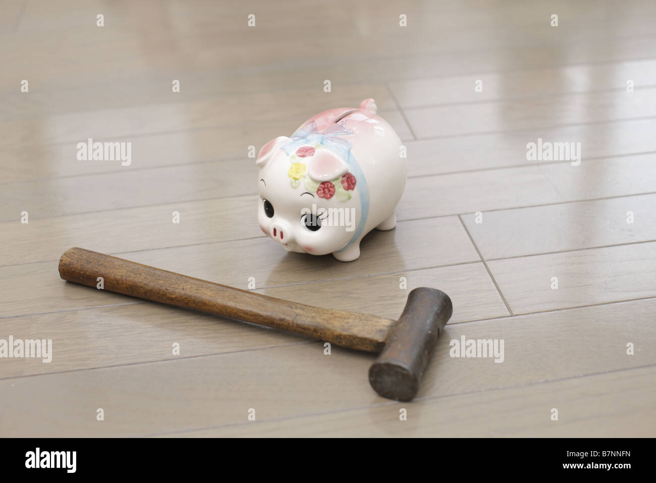 Martello e casella di risparmio Foto Stock