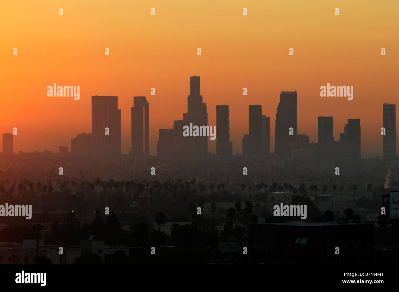 Alba sunrise downtown Los Angeles city business district skyline Foto Stock