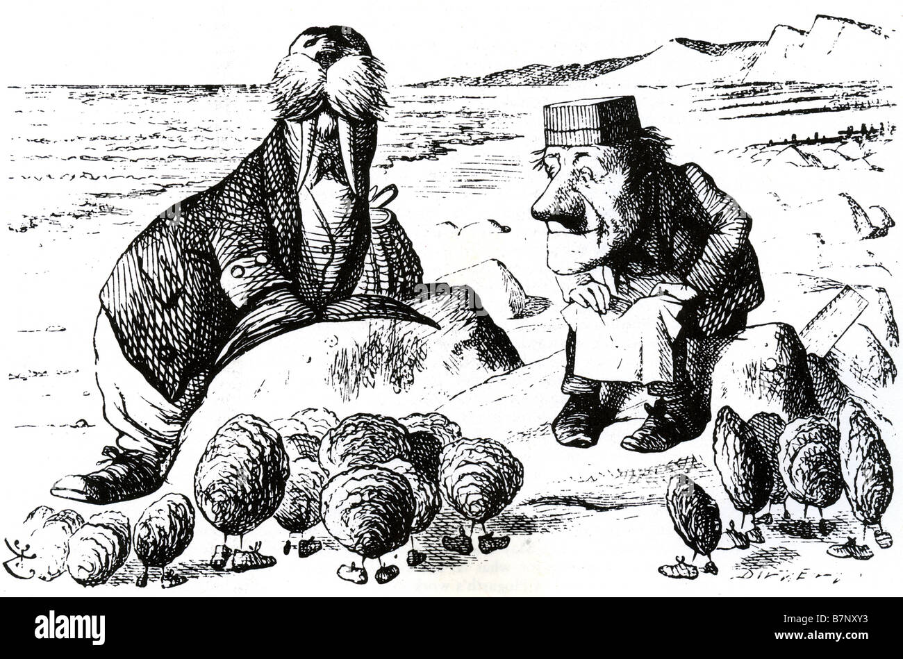 ALICE attraverso il Looking Glass Il Tricheco e il Legnaiuolo, come disegnato da Sir John Tenniel per il libro di Lewis Carroll Foto Stock