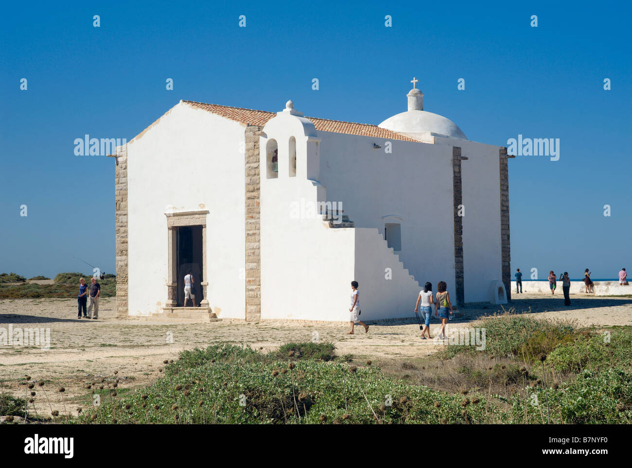 Il Portogallo, Algarve occidentale, Sagres, la Capela De Santa Maria da Graca cappella sul promontorio di Sagres Foto Stock