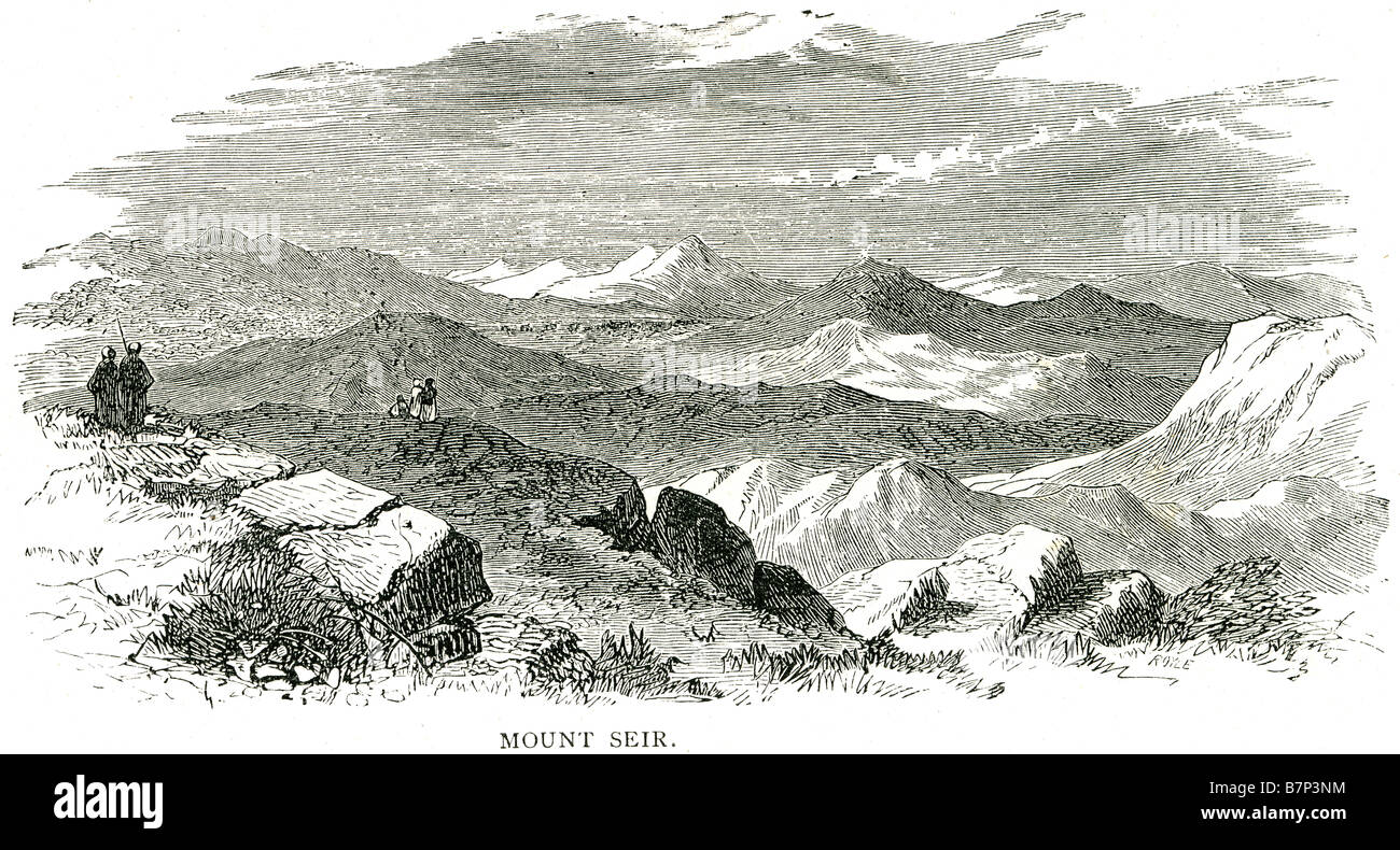 Il monte Seir Snow capped picco di vento di ghiaccio freddo inverno montagna paesaggio della valle del monte Seir formato il confine sud-est del paese di Edom e J Foto Stock