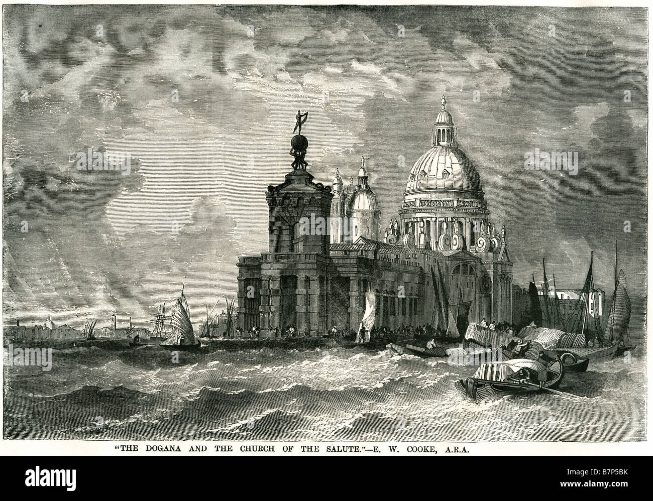 Dogana chiesa salute e w cooke a.r.a acqua trasporto commerciale sulla costa della baia di vela barca a remi dock porta Foto Stock