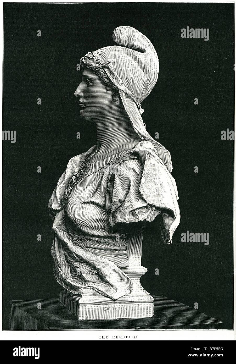 Repubblica busto scultura profilo di intagliare la pietra gautherin jean mostravano prefecturede la seine Paris salon1880 Francia francese in testa Foto Stock
