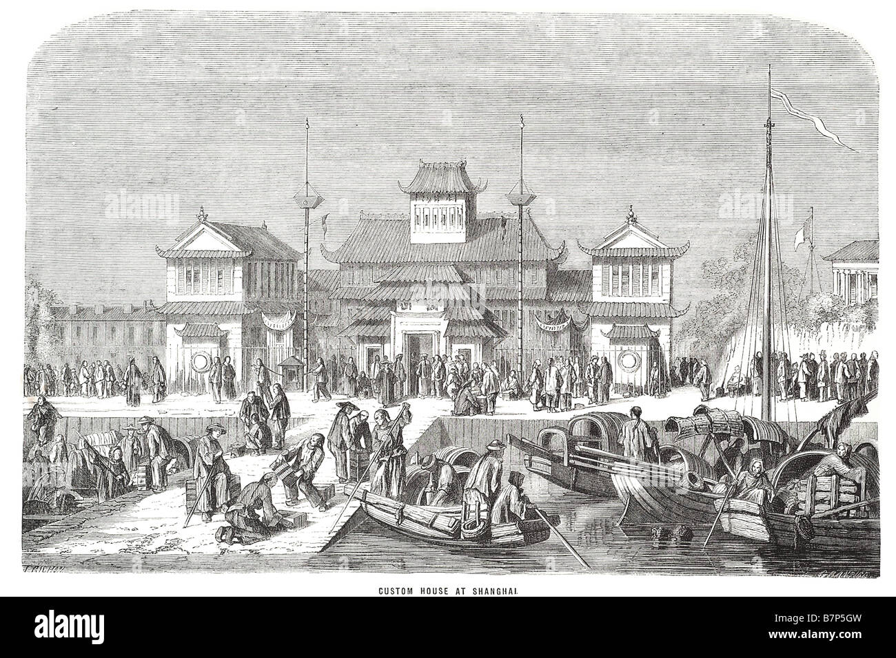 Custom House shanghai commercio acqua trasporto flottante costa della baia di vela barca a remi dock porta di Shanghai è la più popolosa città Foto Stock