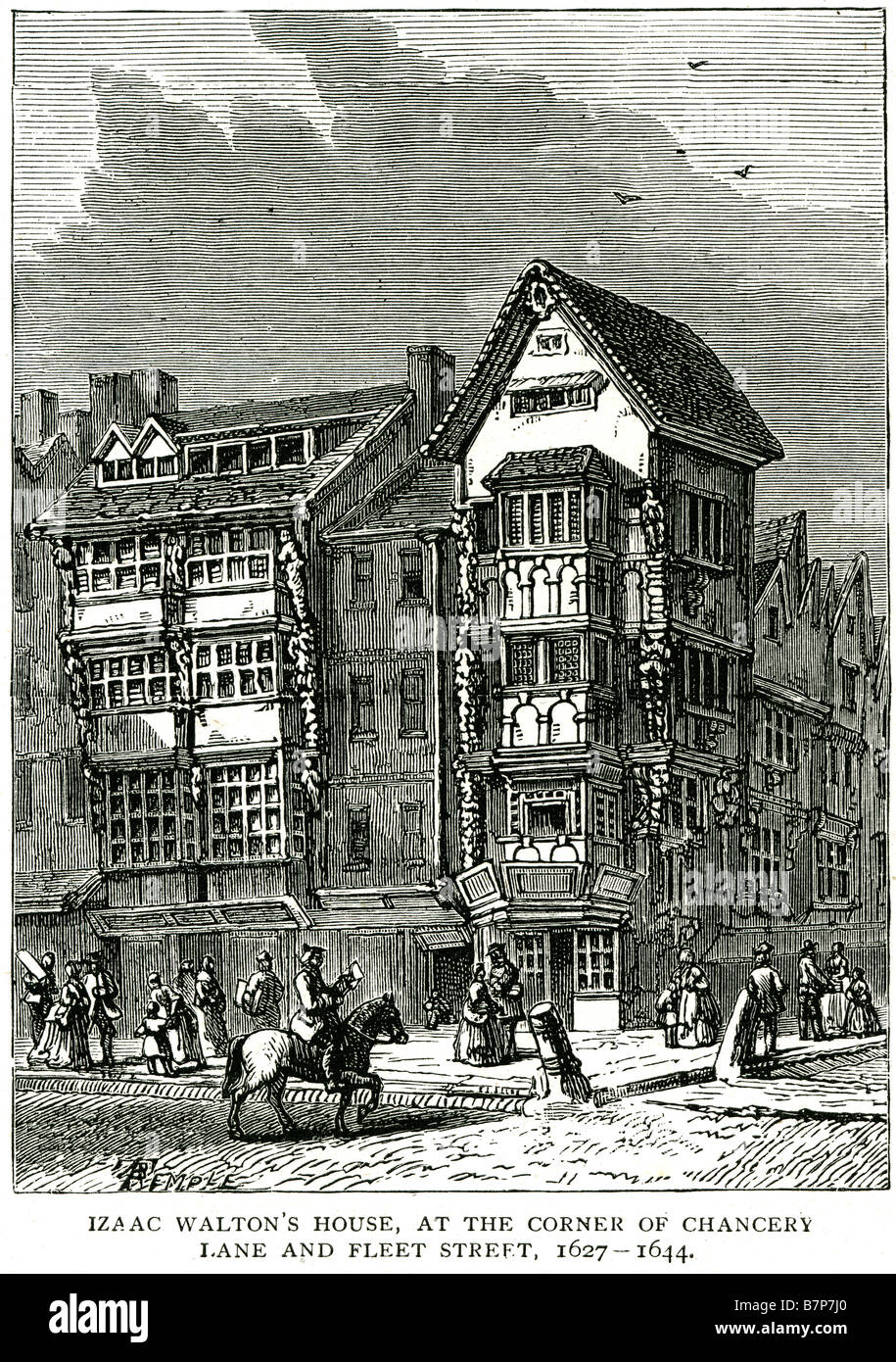 Izaac Walton angolo dell'abitazione Chancery Lane Fleet Street 1627 1644 cortile tradizionale piazza equitazione città di trasporto Iz Foto Stock
