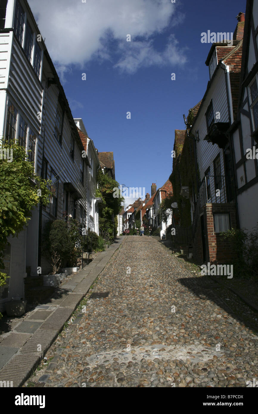 La collina di ciottoli di Mermaid Street, segala, East Sussex. Foto di Kim Craig. Foto Stock
