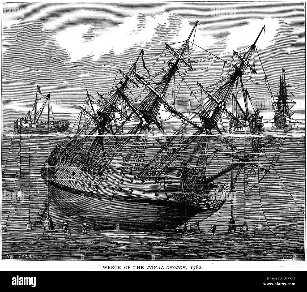 Seminare la Royal George 1782 guerra nave affondata divers salvage Battaglia navale della flotta di acqua di mare Vela Vela seminare marina Marina navale marittimo H Foto Stock