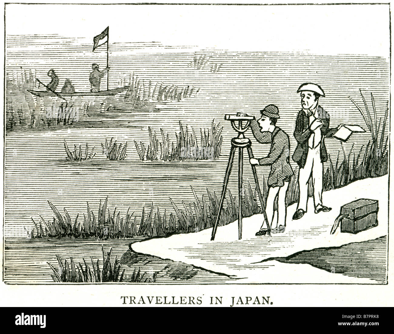 I viaggiatori Giappone barca topografico mappa bog acqua banca di fiume Foto Stock