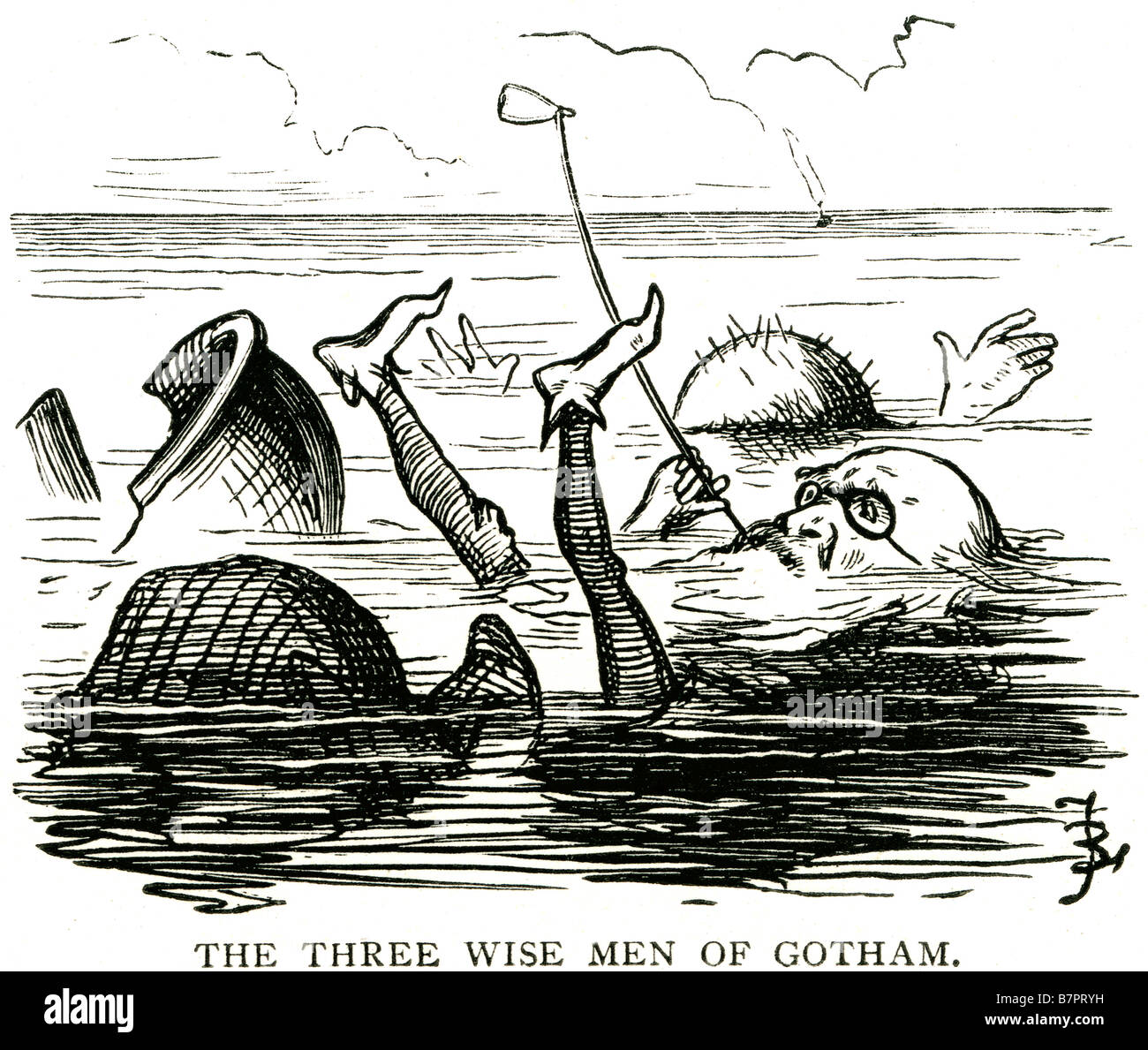 Tre saggi Gotham Filastrocca Saggi di Gotham, primi nome dato alla gente del villaggio di Gotham, Nottinghams Foto Stock