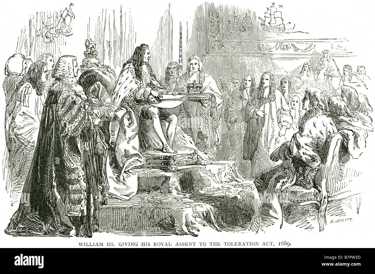 William III dando il suo assenso reale alla tolleranza act 1689 l'atto di tolleranza è stato un atto del Parlamento inglese (24 Ma Foto Stock William III dando il suo assenso reale alla tolleranza act 1689 l'atto di tolleranza è stato un atto del Parlamento inglese (24 Ma Foto Stock