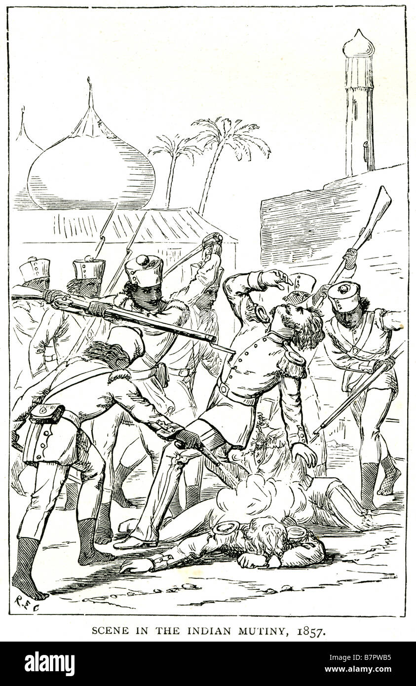 In scena la indian mutiny 1857 La Ribellione indiana del 1857 iniziò come un ammutinamento di sepoys del British East India Company's esercito su Foto Stock