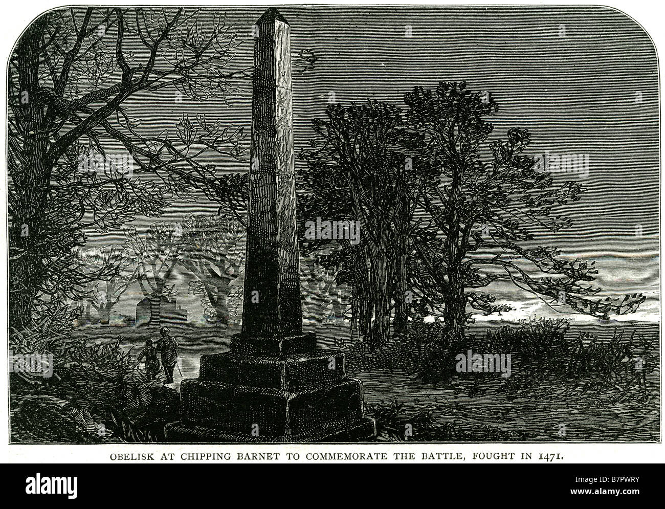 Obelisco a Chipping Barnet per commemorare la battaglia combattuta nel 1471 la città fu il luogo della battaglia di Barnet nel 1471 (più Foto Stock