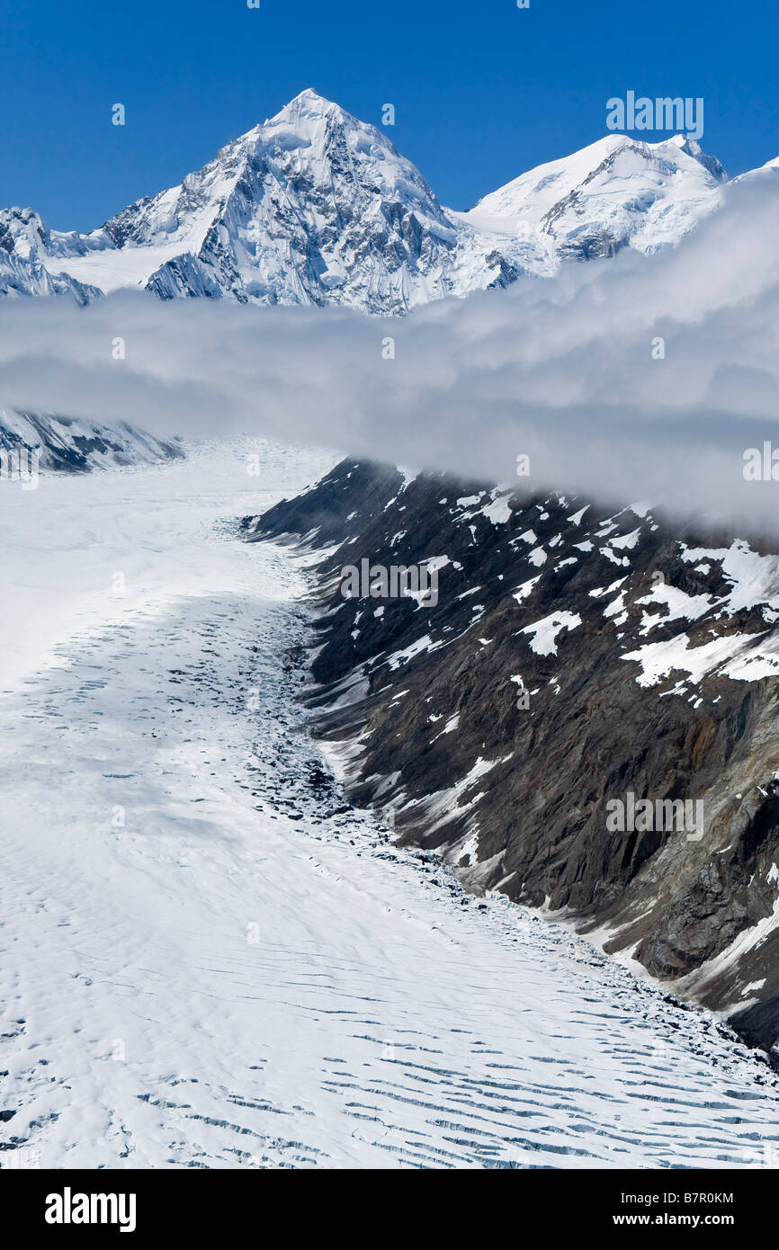 Vista aerea del ghiacciaio Margerie e Mt. Fairweather in Alaska il Parco Nazionale di Glacier Bay, Alaska Foto Stock