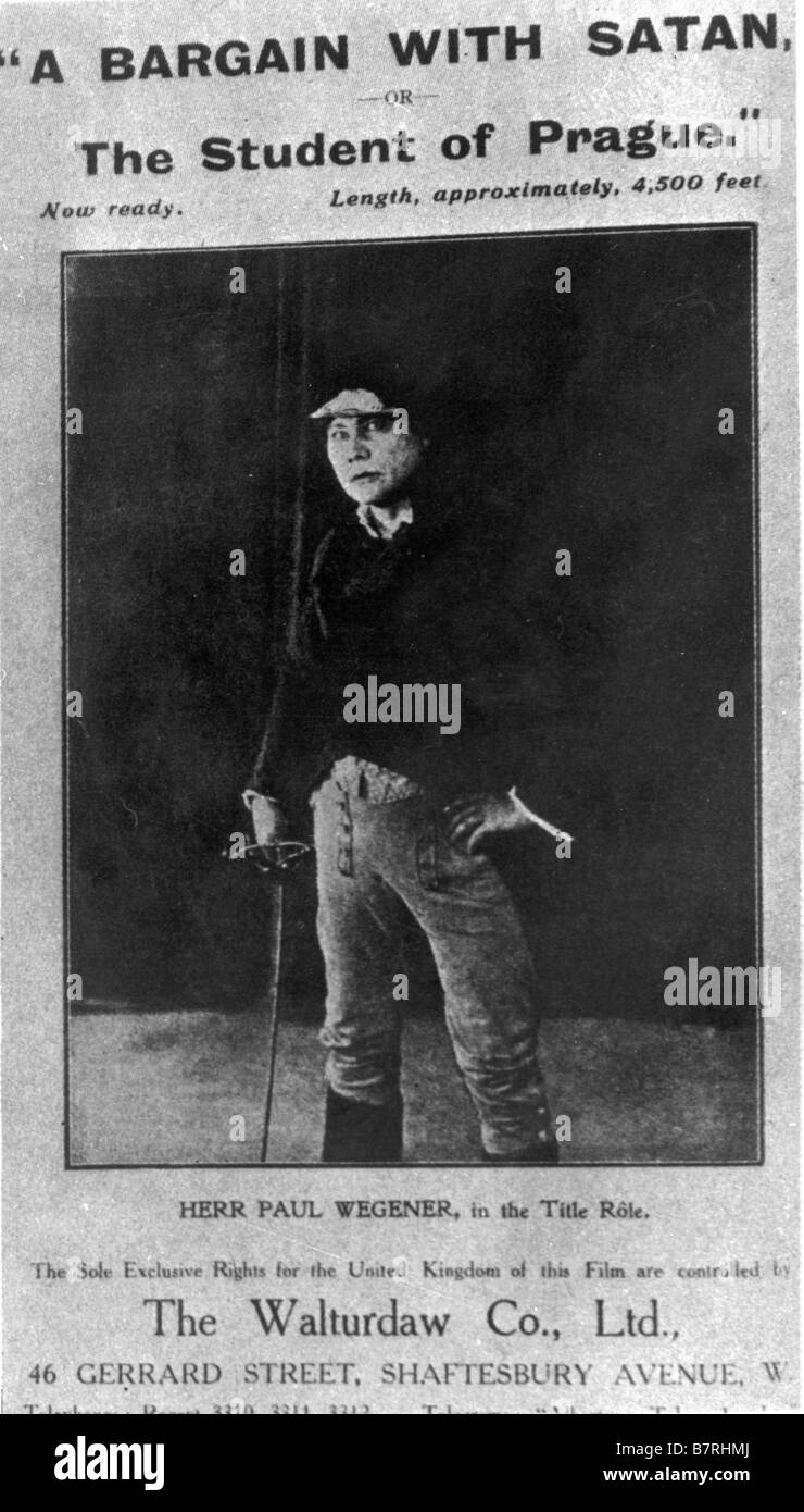 Der Student von Prag lo studente di Praga Anno: 1913 - Germania Paul Wegener registi : Hanns Heinz Ewers, Stellan Rye basato su una poesia di Alfred de Musset e una storia di Edgar Allen Poe (William Wilson) Foto Stock