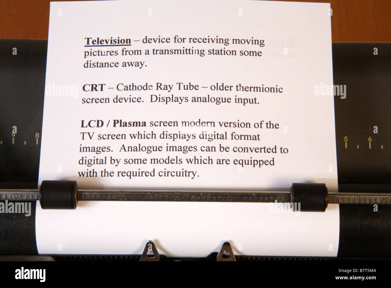 Definizione della televisione in una macchina da scrivere Foto Stock